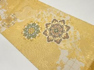 道長取に華文・花唐草・格子模様織出し袋帯